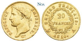 FRANKREICH
Napoleon I., 1804-1814, 1815. 20 Francs 1810 A Paris Gad. 1025; Fr. 511; KM 695.1. 6.43 g. Sehr schön-vorzüglich