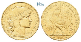 FRANKREICH
3. Republik, 1871-1940. 20 Francs 1909 A Paris Marianne. Gad. 1064a; Fr. 596a; KM 857. 6.43 g. Kl. Randfehler, sehr schön