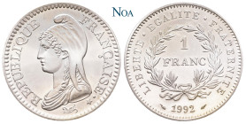 FRANKREICH
5. Republik, seit 1958. 1 Franc Dickabschlag (Piéfort) 1992 Paris Auf die Zweihundertjahrfeier der Republik. Auflage: 30.000 Exemplare. Ga...