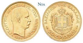 GRIECHENLAND KÖNIGREICH
Georg I., 1863-1913. 20 Drachmen 1884 Athen Divo 47; KM 56; Fr. 18. 6.45 g. Vorzüglich