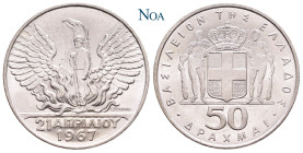 GRIECHENLAND KÖNIGREICH
Constantin II., 1964-1973. 50 Drachmen ohne Jahr (1970) Auf die Machtergreifung der Obristen am 21. April 1967. KM 93. 12.50 ...
