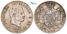 ITALIEN KÖNIGREICH
Napoleon I., 1804-1815. 5 Lire 1812 M Mailand Dav. 202; KM 10.4; Montenegro 226; Pagani 30. 24.66 g. Feine Tönung, sehr schön