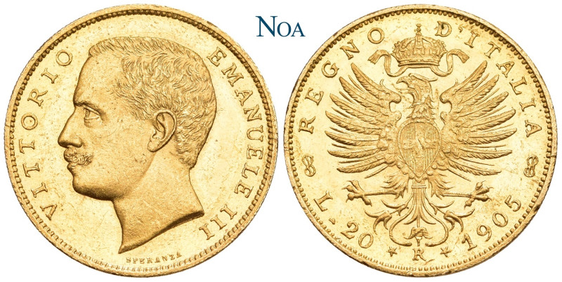 ITALIEN KÖNIGREICH
Viktor Emanuel III., 1900-1946. 20 Lire 1905 R Rom Auflage: ...