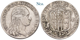 ITALIEN NEAPEL UND SIZILIEN
Ferdinand IV. /I. von Bourbon, 1759-1799 (-1825). Piastra (120 Grana) 1795 Neapel Pannuti/Riccio 61; Dav. 1409; KM 215. 2...