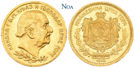 MONTENEGRO
Nikolaus I., 1860-1918. 10 Perpera 1910 SS Wien Auflage: 40.000 Exemplare. Schl. 3; KM 8; Fr. 3. 3.39 g. Leichte Kratzer, sonst gutes vorz...