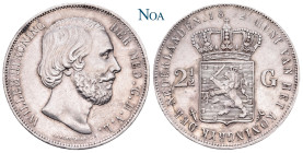 NIEDERLANDE KÖNIGREICH DER VEREINIGTEN NIEDERLANDE
Wilhelm III., 1849-1890. 2 1/2 Gulden 1872 Utrecht Münzmeisterzeichen Schwert. Schulman 478; Dav. ...
