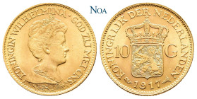 NIEDERLANDE KÖNIGREICH DER VEREINIGTEN NIEDERLANDE
Wilhelmina, 1890-1948. 10 Gulden 1917 Utrecht Mzz. Seepferdchen. Schulman 748; Fr. 349; KM 149. 6....