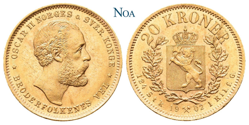 NORWEGEN
Oskar II., 1872-1905. 20 Kroner 1902 Kongsberg Auflage: 50.400 Exempla...