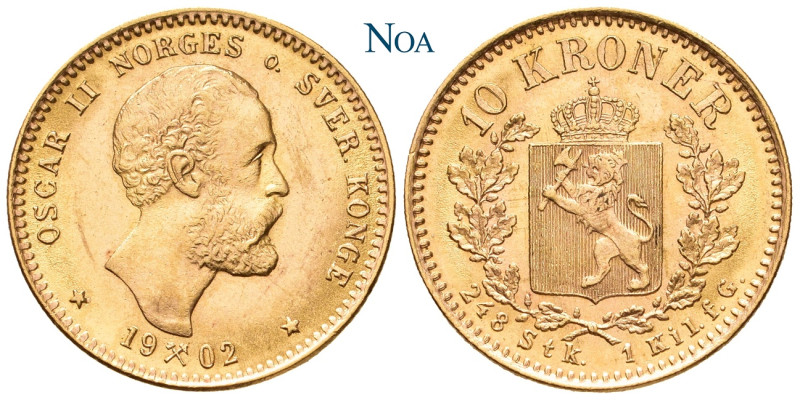 NORWEGEN
Oskar II., 1872-1905. 10 Kroner 1902 Kongsberg Auflage: 24.100 Exempla...