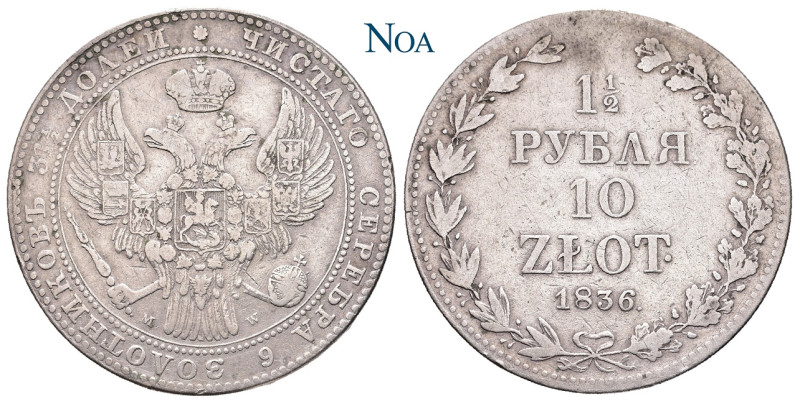 POLEN
Nikolaus I. von Russland, 1825-1855. 1 1/2 Rubel (10 Zlotych) 1836 MW War...