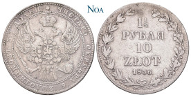 POLEN
Nikolaus I. von Russland, 1825-1855. 1 1/2 Rubel (10 Zlotych) 1836 MW Warschau Kop. 9448 (R); Bitkin 1132; Plage 326; KM 134; Dav. 284. 30.29 g...
