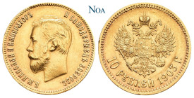 RUSSLAND GROSSFUERSTENTUM / KAISERREICH
Nikolaus II., 1894-1917. 10 Rubel 1903 AP St. Petersburg Bitkin 11; Fr. 179; KM 64; Schl. 209. 8.57 g. Kl. Ra...