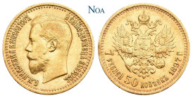 RUSSLAND GROSSFUERSTENTUM / KAISERREICH
Nikolaus II., 1894-1917. 7 1/2 Rubel 1897 St. Petersburg Bitkin 17; Fr. 178; KM 63; Schl. 215. 6.44 g. Vorzüg...