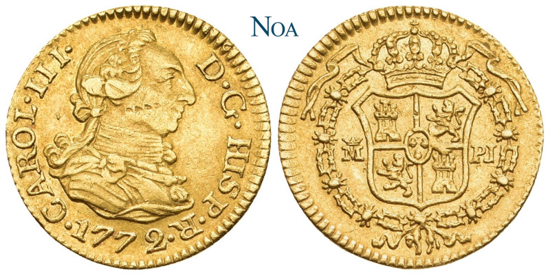 SPANIEN KÖNIGREICH
Karl III., 1759-1788. 1/2 Escudo 1772 M-PJ Madrid Fr. 290; K...