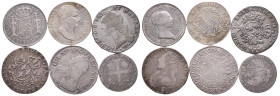 DIVERSE LÄNDER
Lot Diverse Silbermünzen (6 Stücke) 1732 bis 1854 Prägungen aus Frankreich (4x, darunter eine zeitgenössische Fälschung), Spanien u. Ö...