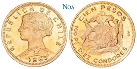 CHILE
Republik, seit 1821. 100 Pesos 1963 So Santiago Fr. 54; KM 175. 20.34 g. Prägefrisch