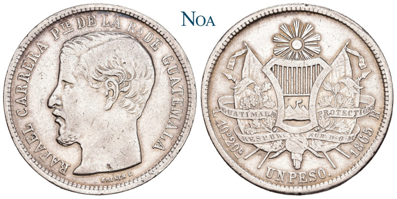 GUATEMALA
Zentralamerikanische Republik. Peso 1865 R Nueva Guatemala Variante m...