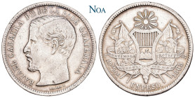 GUATEMALA
Zentralamerikanische Republik. Peso 1865 R Nueva Guatemala Variante mit großem R. KM 182. 24.46 g. Sehr schön