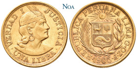 PERU
Republik. Libra 1905 GOZF Lima Fr. 73; KM 207. 7.97 g. Feine Tönung, fast vorzüglich