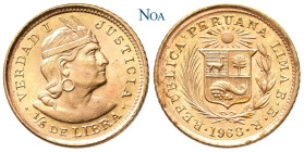 PERU
Republik. 1/5 Libra 1968 BBR Lima Fr. 75; KM 210. 1.60 g. Fast Stempelglanz