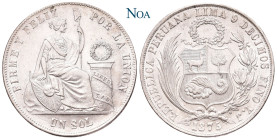 PERU
Republik. Sol 1875 YJ Lima KM 196.3. 24.96 g. Vorzüglich