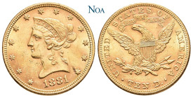 VEREINIGTE STAATEN (USA)
 10 Dollar 1881 Philadelphia Eagle. Liberty head. Fr. 158; KM 102. 16.72 g. Fast vorzüglich