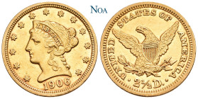 VEREINIGTE STAATEN (USA)
 2 1/2 Dollar 1906 Philadelphia Quarter Eagle. Liberty head. Fr. 114; KM 72. 4.15 g. Feine Tönung, vorzüglich