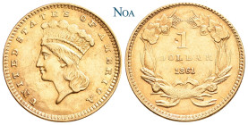 VEREINIGTE STAATEN (USA)
 1 Dollar 1861 Philadelphia Indian Princess head. Fr. 94; KM 86. 1.67 g. Leicht gewellt, gutes sehr schön