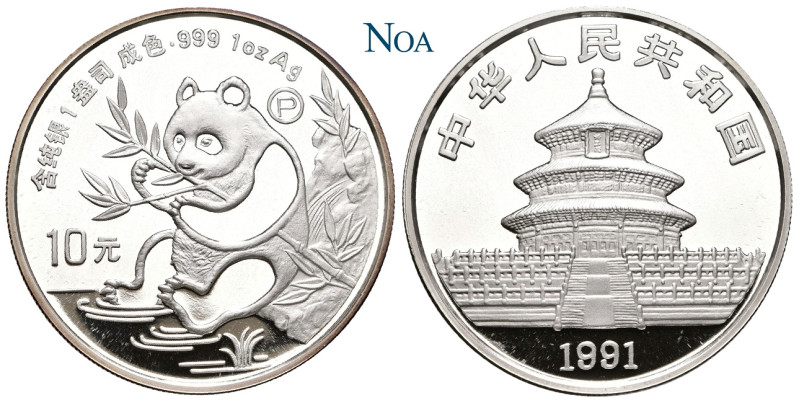 CHINA VOLKSREPUBLIK, seit 1949.
Panda Serie. 10 Yuan 1991 1 oz Silber. Auflage ...