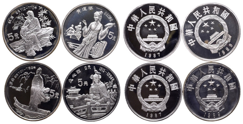 CHINA VOLKSREPUBLIK, seit 1949.
Lot 5 Yuan (4 Stücke) 1987 und 1989 Verschieden...