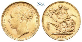 AUSTRALIEN
Victoria, 1837-1901. Sovereign 1887 S Sydney Young head. Fr. 15; KM 7; Spink 3858E. 7.97 g. Vorzüglich