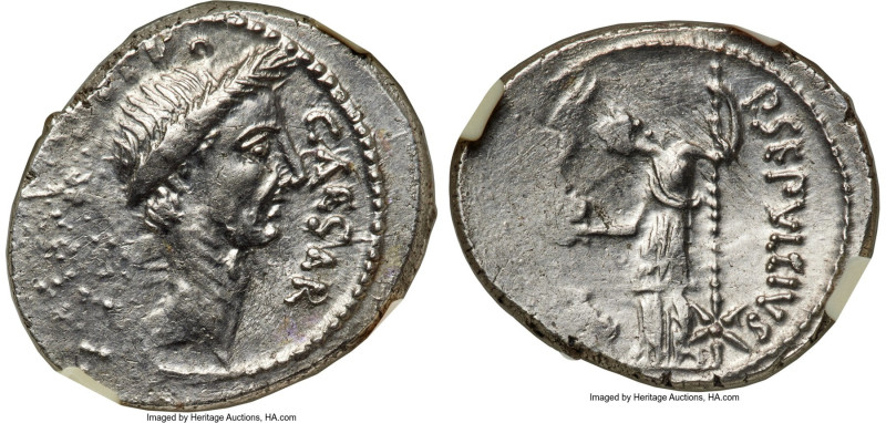 Julius Caesar, as Dictator (49-44 BC). AR denarius (20mm, 3.57 gm, 7h). NGC Choi...