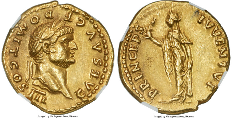 Domitian, as Caesar (AD 81-96). AV aureus (19mm, 7.30 gm, 6h). NGC AU 5/5 - 3/5....