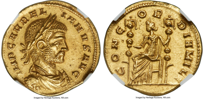 Aurelian (AD 270-275). AV aureus (20mm, 4.16 gm, 12h). NGC Choice AU 5/5 - 3/5, ...