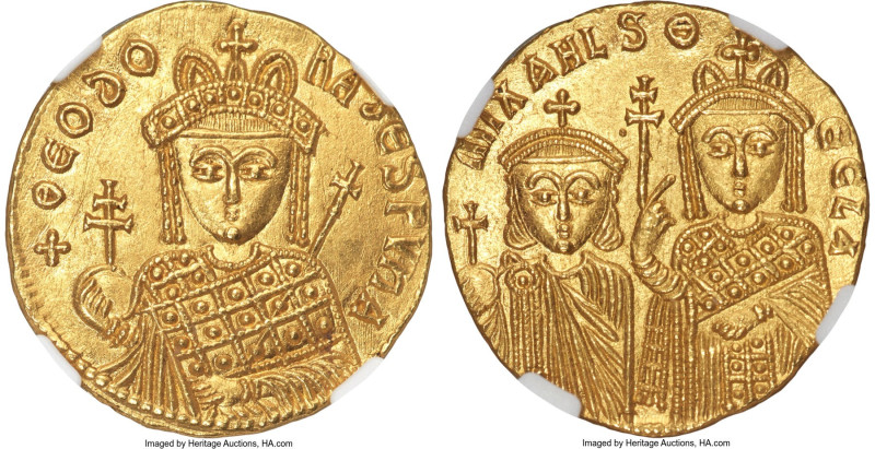 Michael III 'the Drunkard' (AD 842-867), with Theodora and Thecla. AV solidus (1...