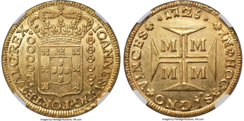 João V gold 20000 Reis (Dobrão) 1726-M MS63 NGC, Minas Gerais mint, KM117, LMB-2...