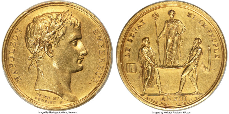 Napoleon gold "Coronation" Medal AN XIII (1804) AU Details (Cleaned) PCGS, Paris...