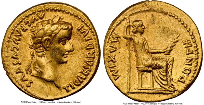 Tiberius (AD 14-37). AV aureus (19mm, 7.70 gm, 4h). NGC Choice XF 5/5 - 2/5, edg...