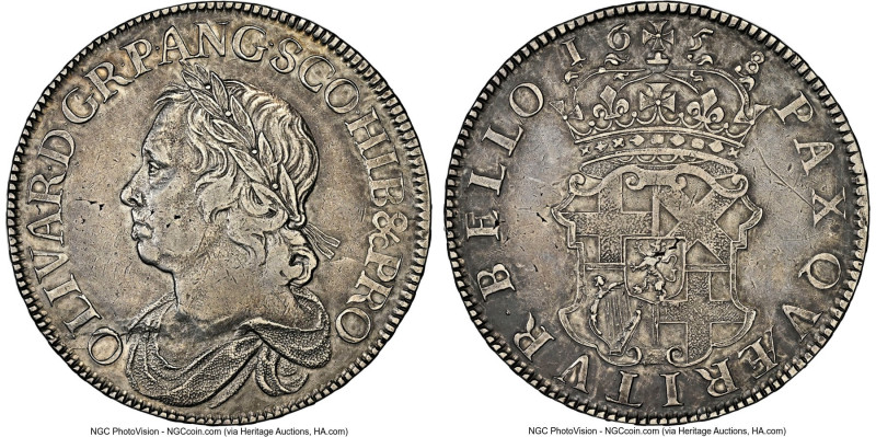 Oliver Cromwell Crown 1658/7 XF Details (Obverse Tooled) NGC, KM-D207, S-3226, E...