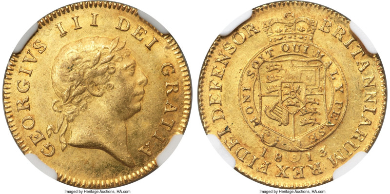 George III gold 1/2 Guinea 1813 MS64 NGC, KM651, S-3737. An outstanding represen...