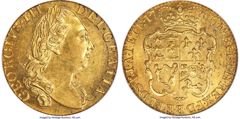 George III gold Guinea 1786 MS62 NGC, KM604, S-3728. An appealing amber tone amp...