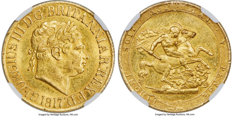 George III gold Sovereign 1817 MS62 NGC, KM674, S-3785, Marsh-1. As the inaugura...