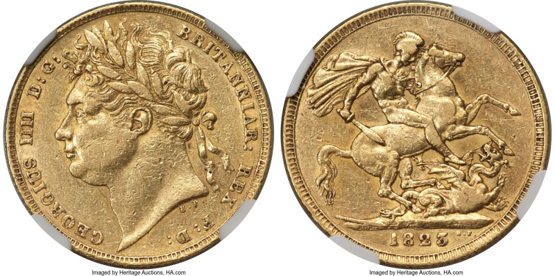 George IV gold Sovereign 1823 XF40 NGC, KM682, S-3800. The key date in the Georg...