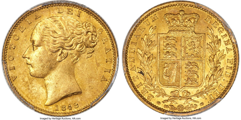 Victoria gold Sovereign 1848 MS63 PCGS, KM736.1, S-3852. One of the better dates...