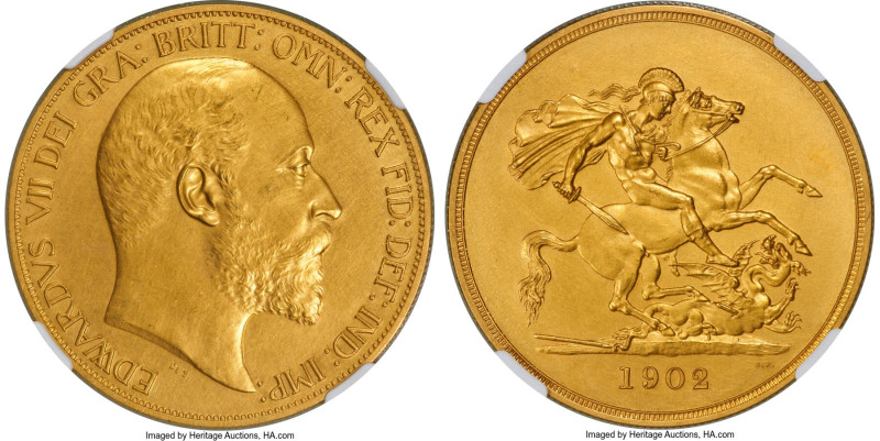 Edward VII gold Matte Proof 5 Pounds 1902 PR62 NGC, KM807, S-3966. Warm, pristin...