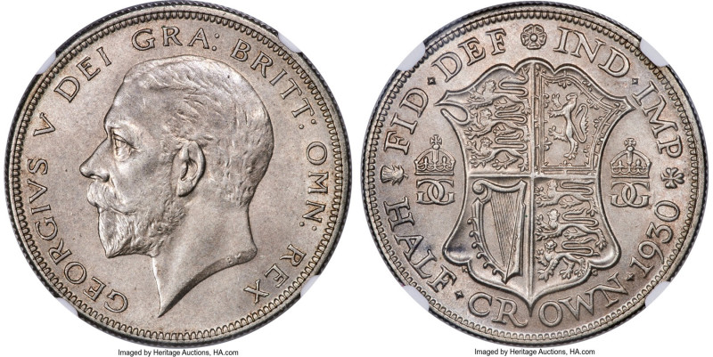 George V 1/2 Crown 1930 MS63 NGC, KM835, S-4037. A remarkable example of this di...