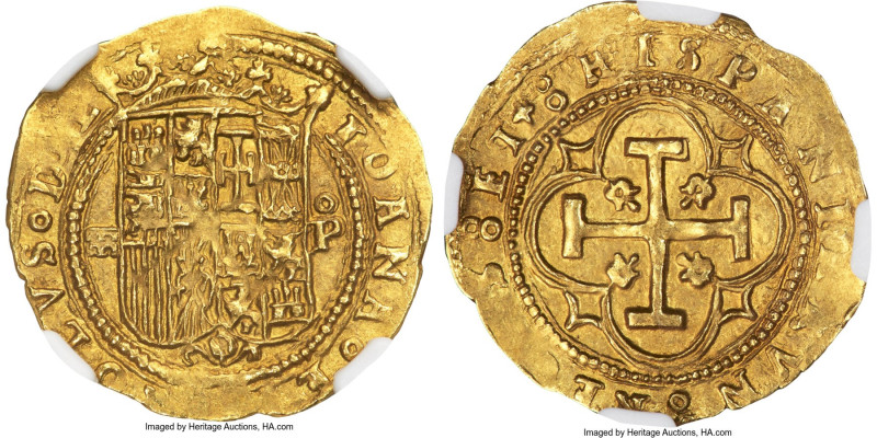 Charles & Johanna (1516-1556) gold Cob Escudo ND (before 1550) (Aqueduct)-P MS64...