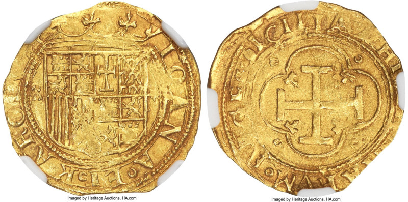 Charles & Johanna gold Escudo ND (1516-1556)-S MS61 NGC, Seville mint, Cal-196. ...