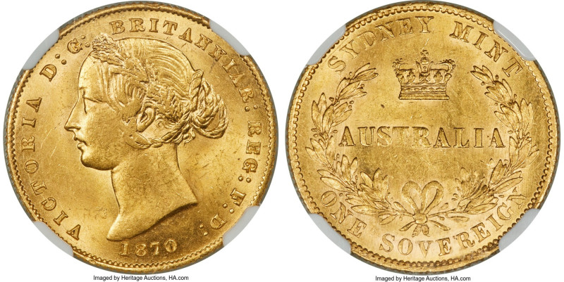 Victoria gold Sovereign 1870-SYDNEY MS62 NGC, Sydney mint, KM4, Marsh-A375. Thou...