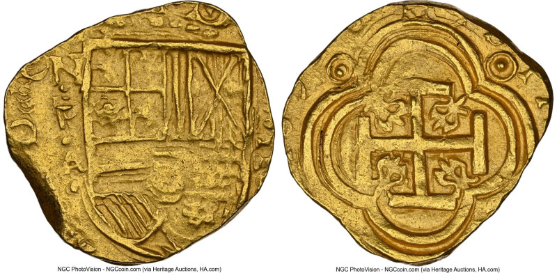 Philip IV gold Cob 2 Escudos ND (1628-1641) NR-A MS62 NGC, Santa Fe de Bogota mi...